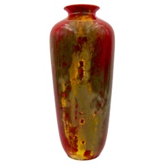 Signed Fred Moore Art Deco Doulton Vase with Flambe Glaze in Red and Gold