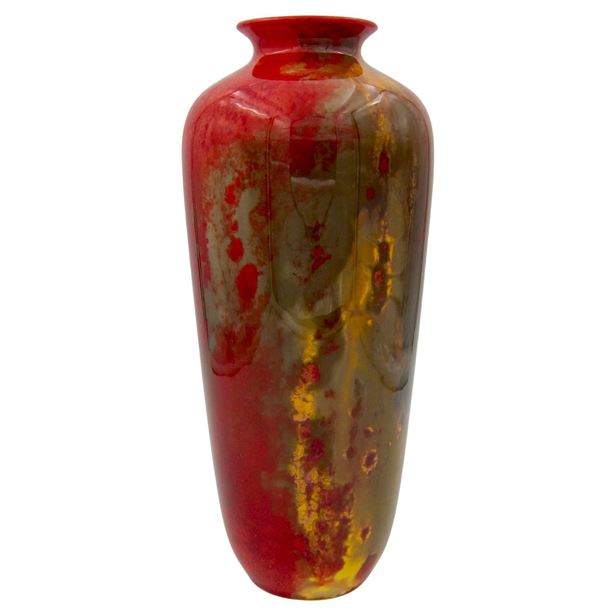 Signed Art Deco Doulton Vase with Flambe Glaze in Red and Gold
