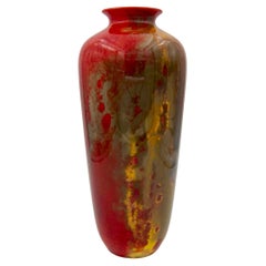 Vintage Signed Art Deco Doulton Vase with Flambe Glaze in Red and Gold