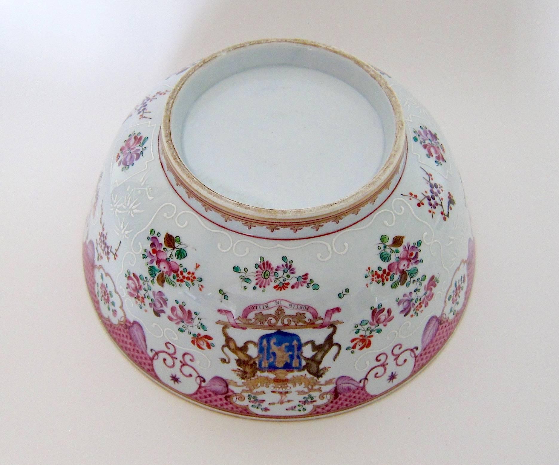 Chinese Export Armorial Style Porcelain Punch Bowl by Samson, Late 19th Century 1