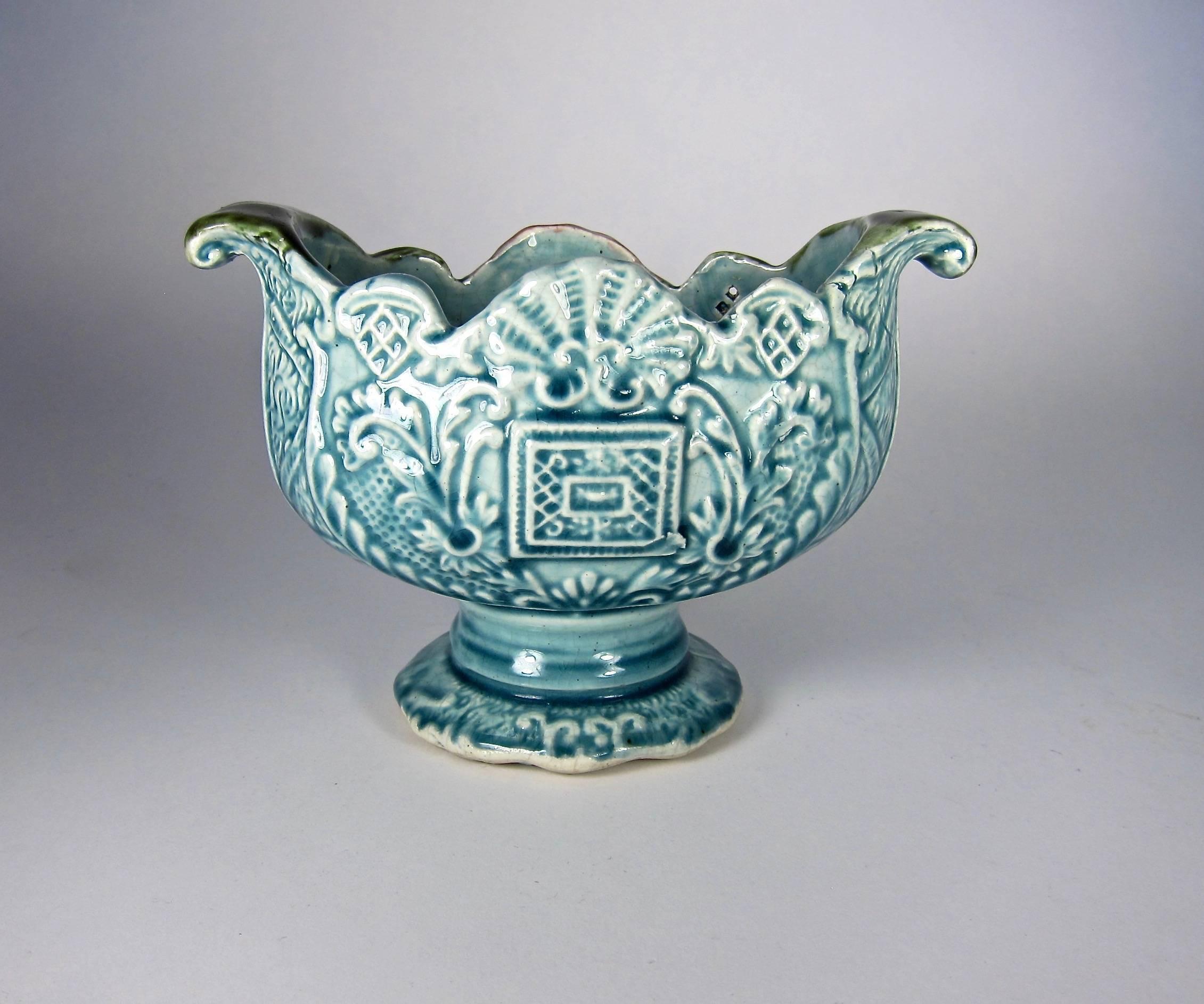 Glazed Antique European Majolica Pedestal Vase, 19th Century