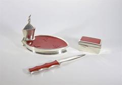 Art Deco Rosenthal Porcelain Desk Set with Pure Silver Overlay by F. W. Spahr