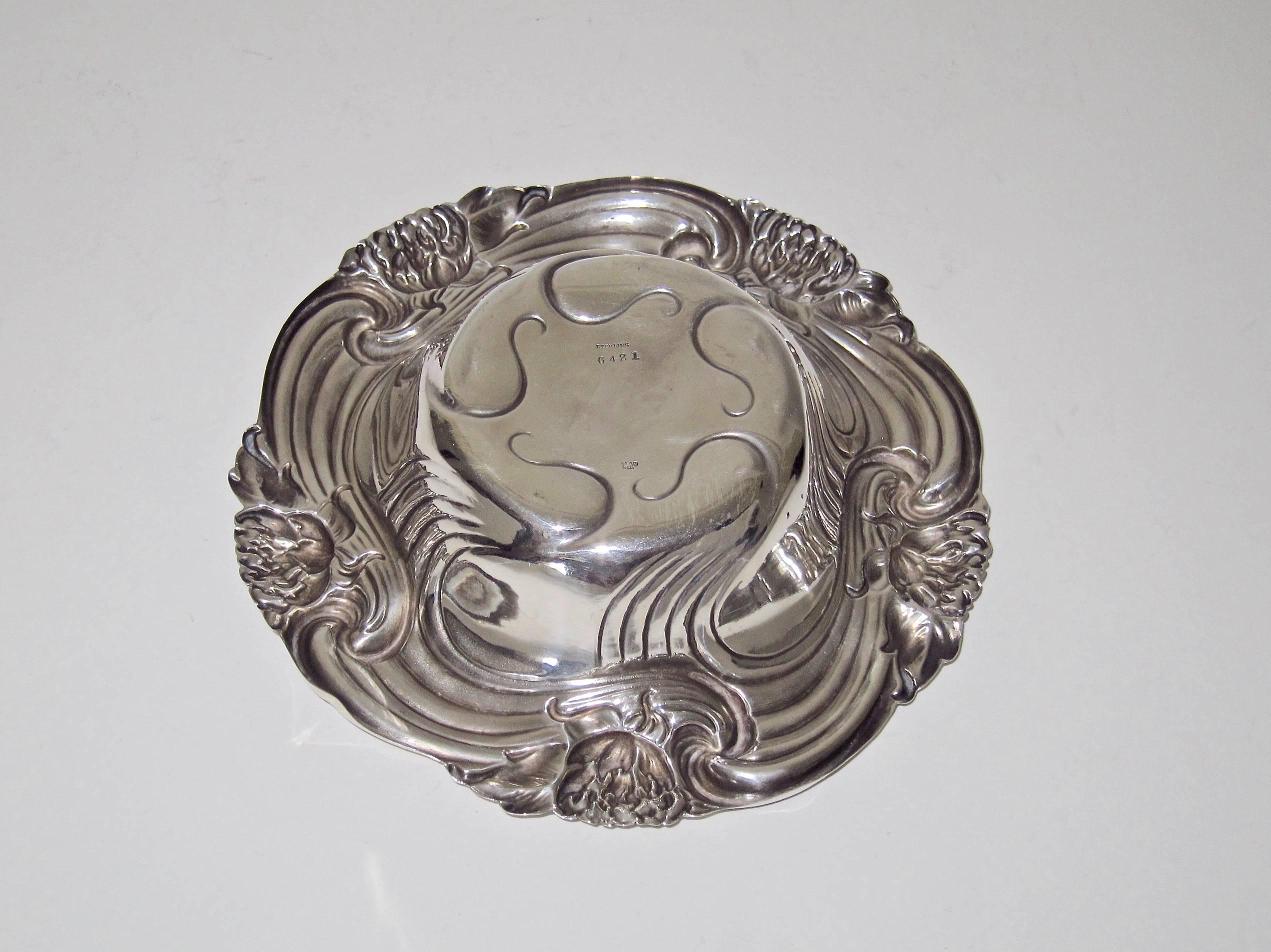 American Sterling Silver Art Nouveau Bon Bon Dish / Wine Bottle Coaster 1