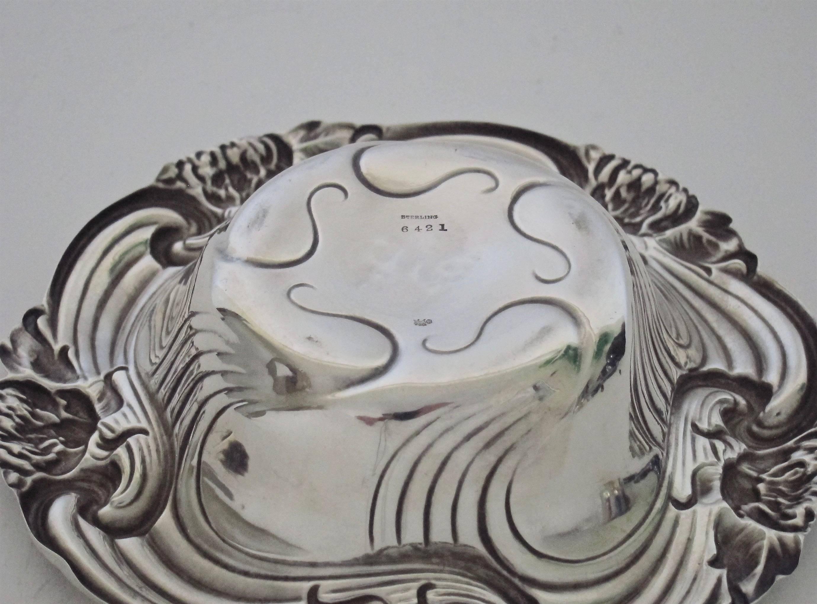 American Sterling Silver Art Nouveau Bon Bon Dish / Wine Bottle Coaster 3