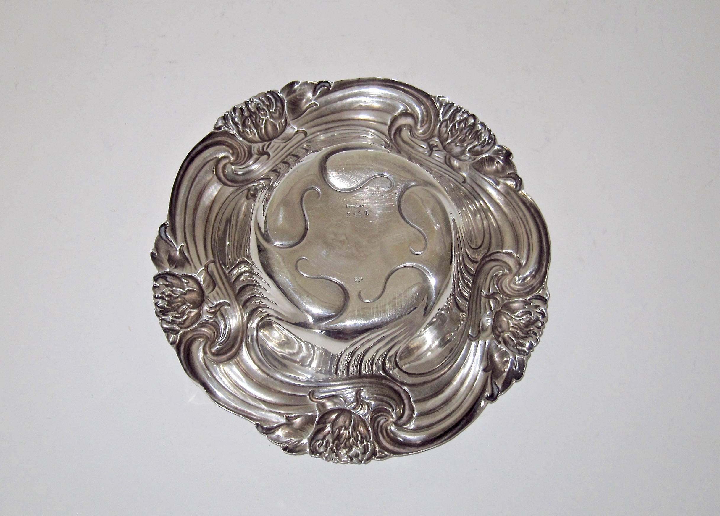 American Sterling Silver Art Nouveau Bon Bon Dish / Wine Bottle Coaster 4