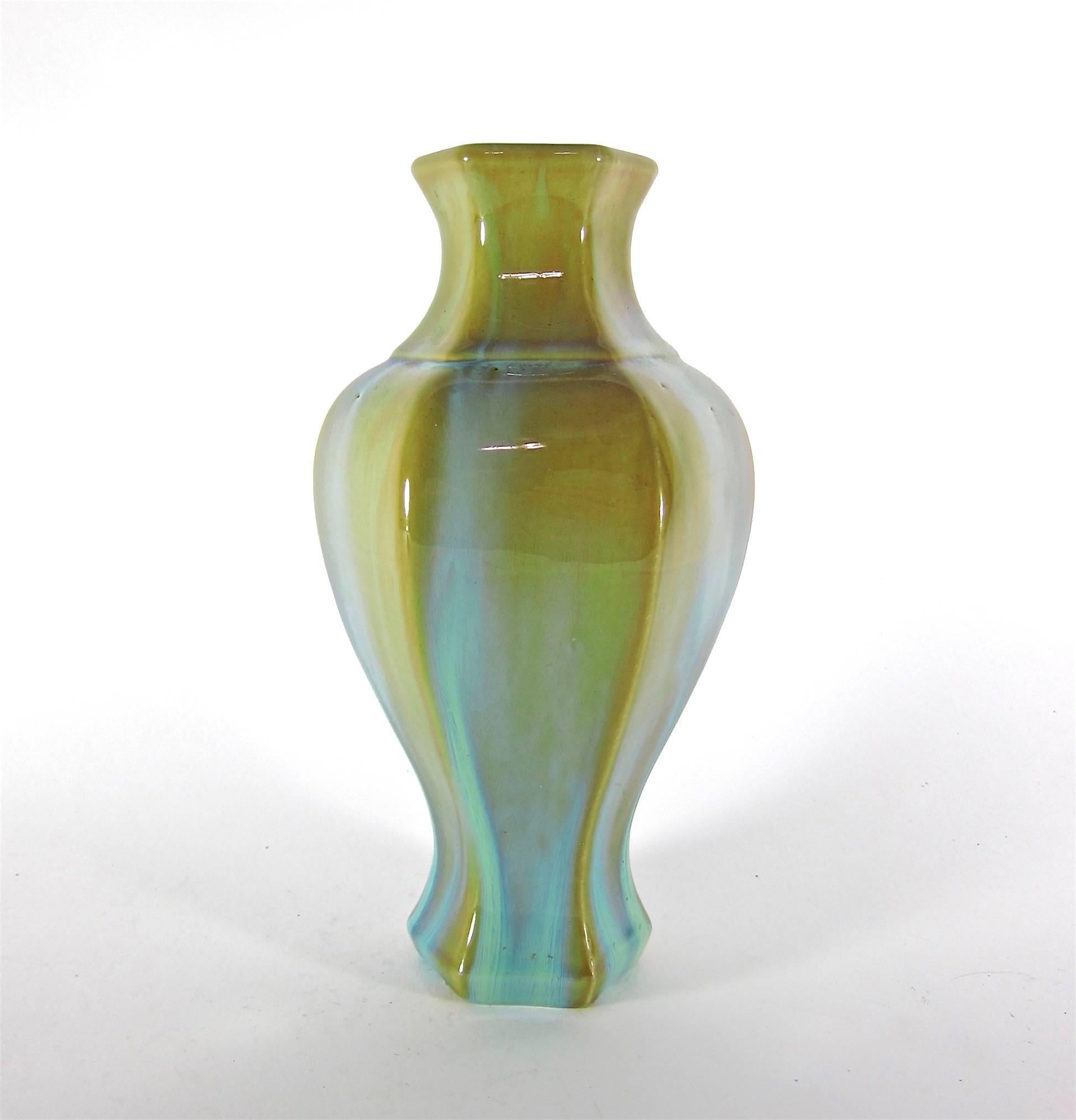 Vintage Arts and Crafts Fulper Pottery Vase with Green Flambe Glaze, circa 1920s 1