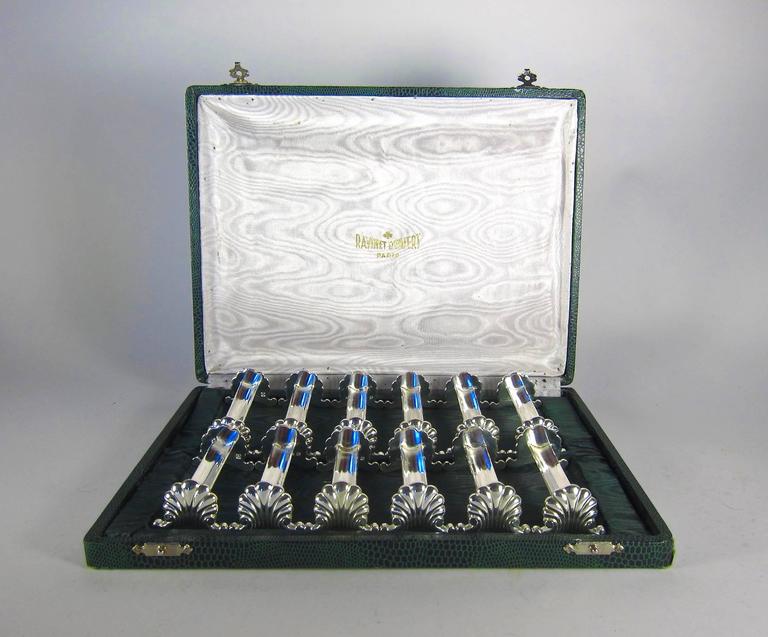 Ravinet d'Enfert Filet Perles, 12 fourchettes à gâteaux, Métal argenté
