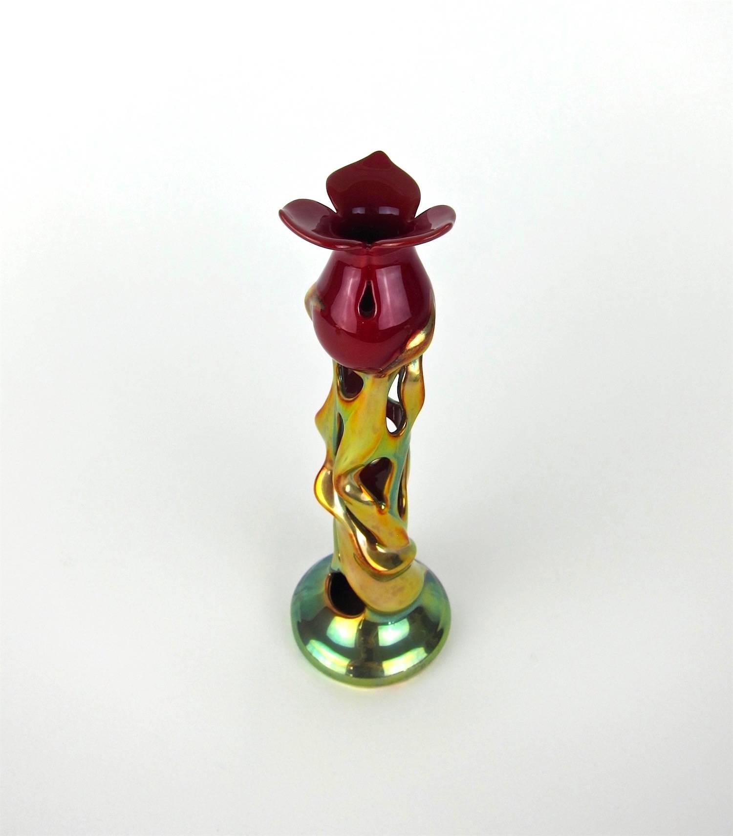 Zsolnay Art Nouveau Porcelain Tulip Candlestick with Eosin Glaze 1