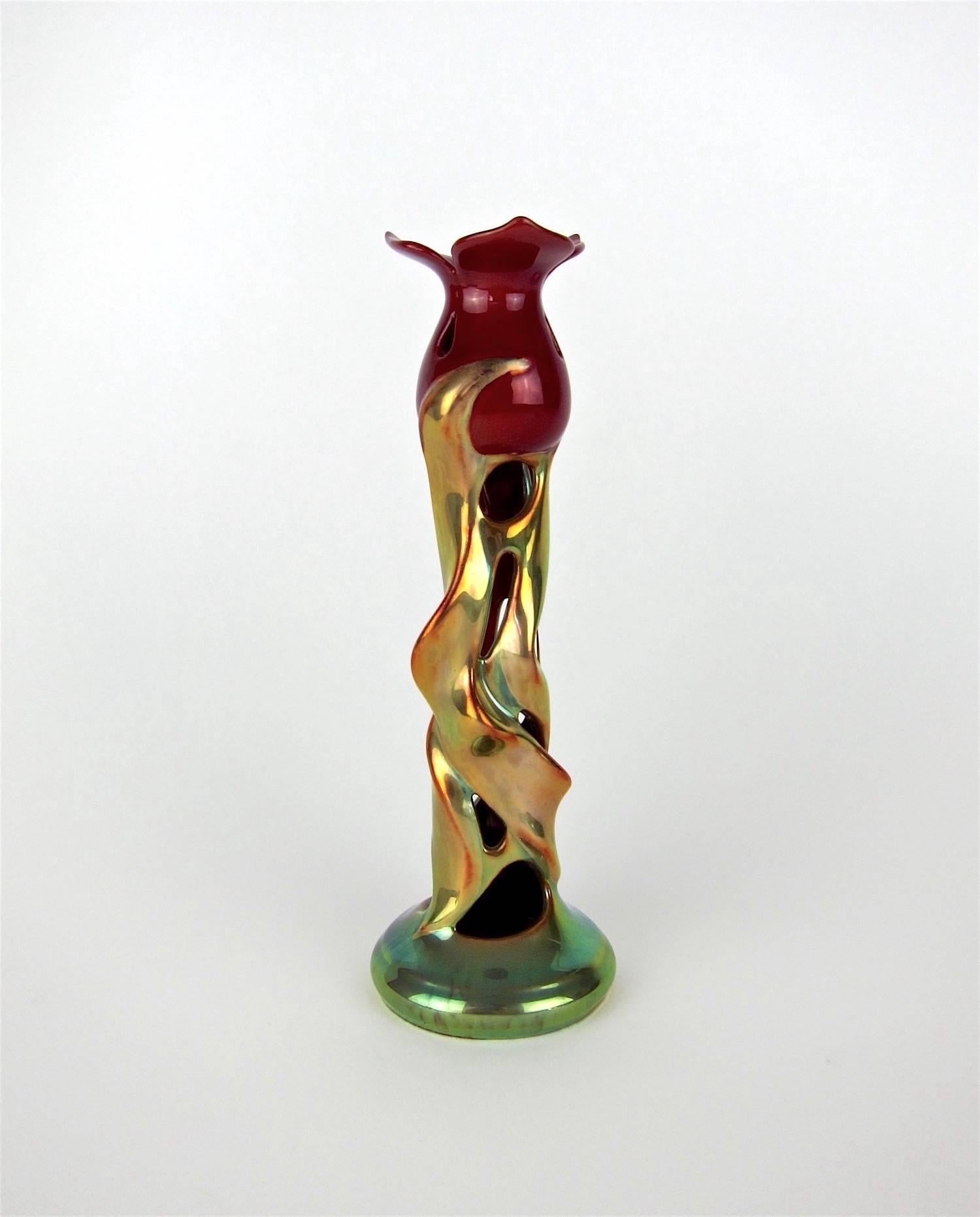 Zsolnay Art Nouveau Porcelain Tulip Candlestick with Eosin Glaze 4
