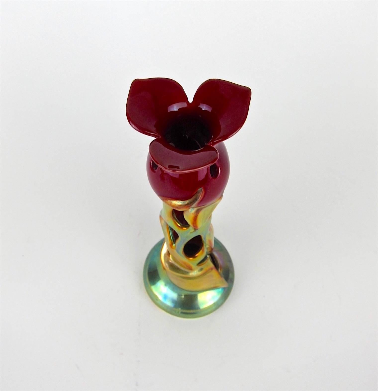 Zsolnay Art Nouveau Porcelain Tulip Candlestick with Eosin Glaze 2