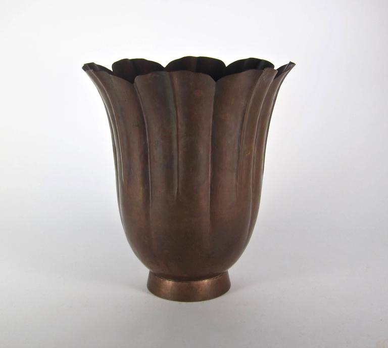 Marie Zimmermann Fluted Metal Vase with Butterscotch Brown Patina, circa  1915 For Sale at 1stDibs