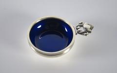 Georg Jensen Acorn Salt Cellar and Spoon, Vintage Sterling Silver and Enamel