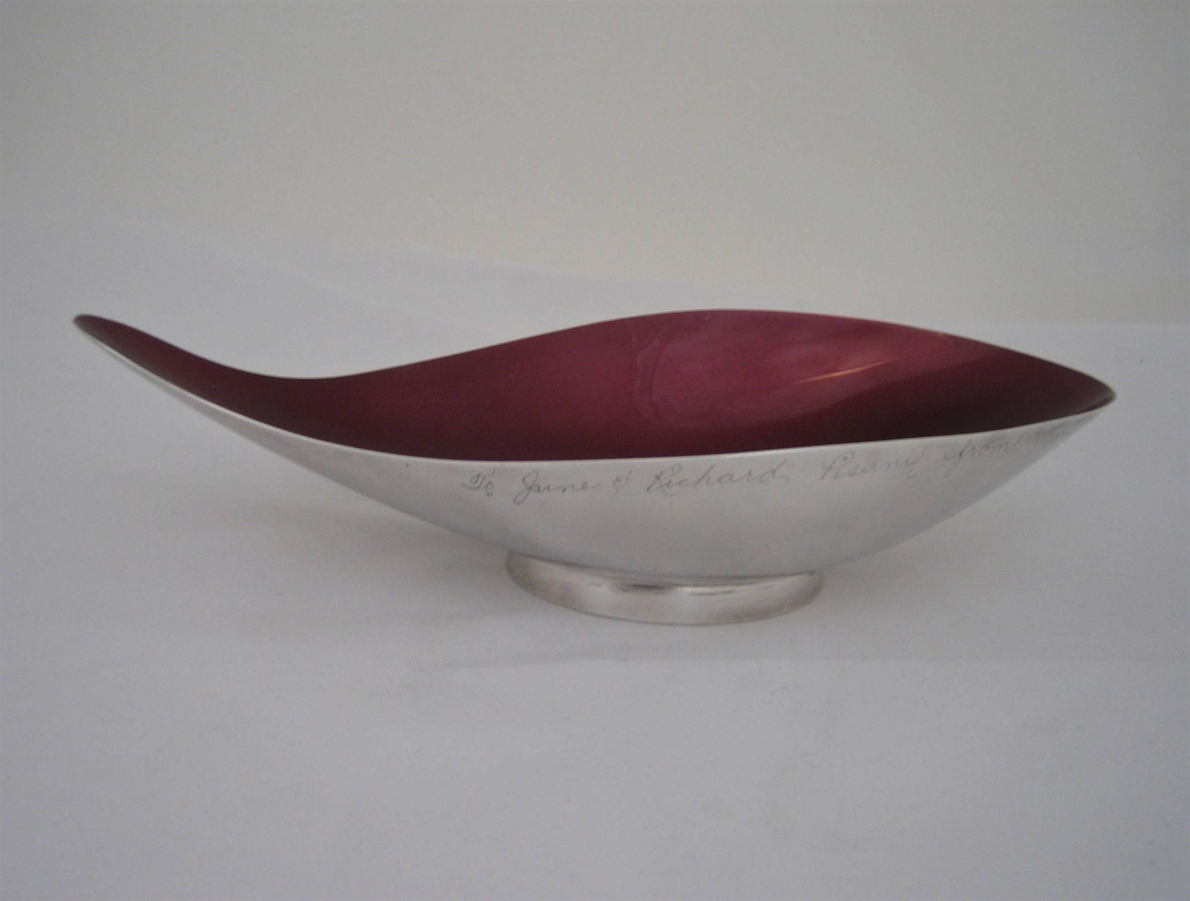 Enameled Mid-Century Reed & Barton Presentation Bowl with Ruby Color-Clad Glaze