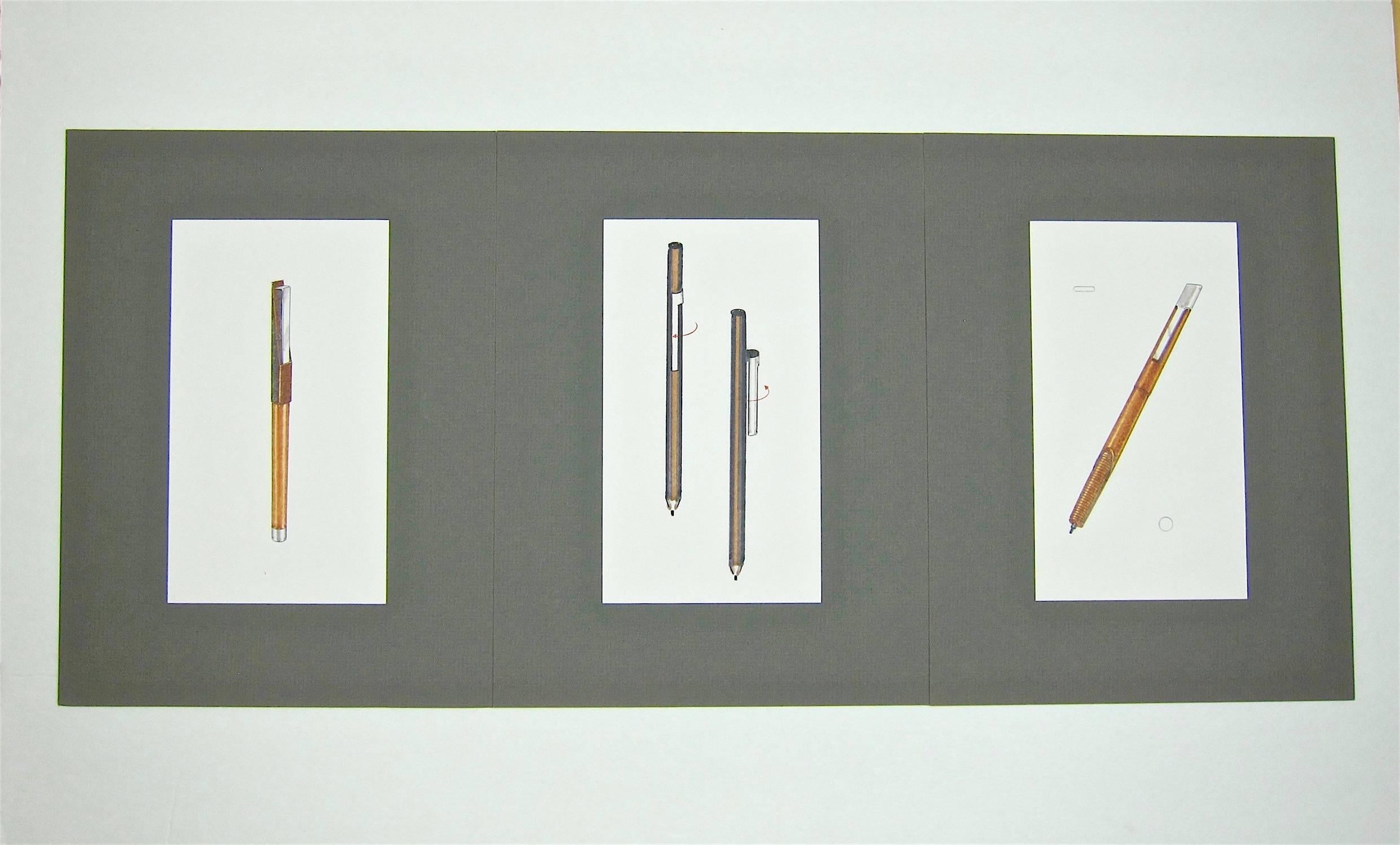 Paper Three Original Jerome Gould Design Drawings for Writing Instruments