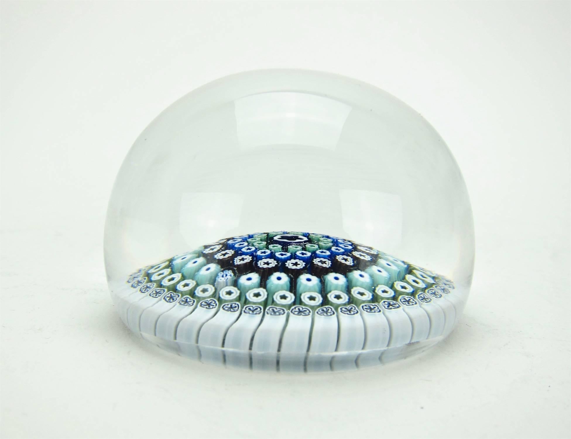 British Whitefriars Close Concentric Millefiori Glass Paperweight, 1970