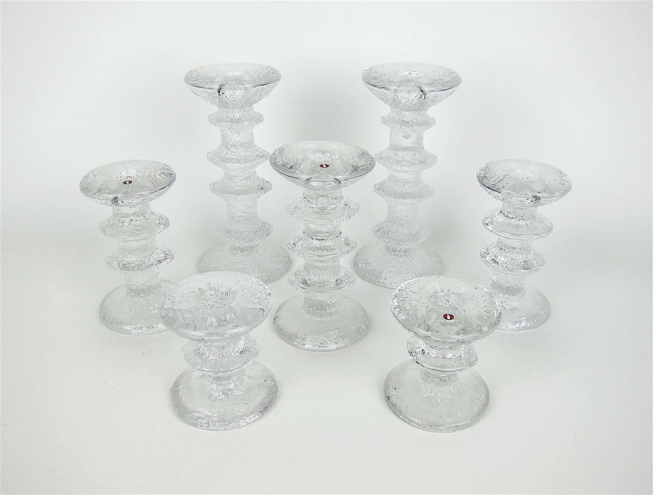 Scandinavian Modern Iittala Festivo Glass Candlesticks Designed by Timo Sarpaneva of Finland