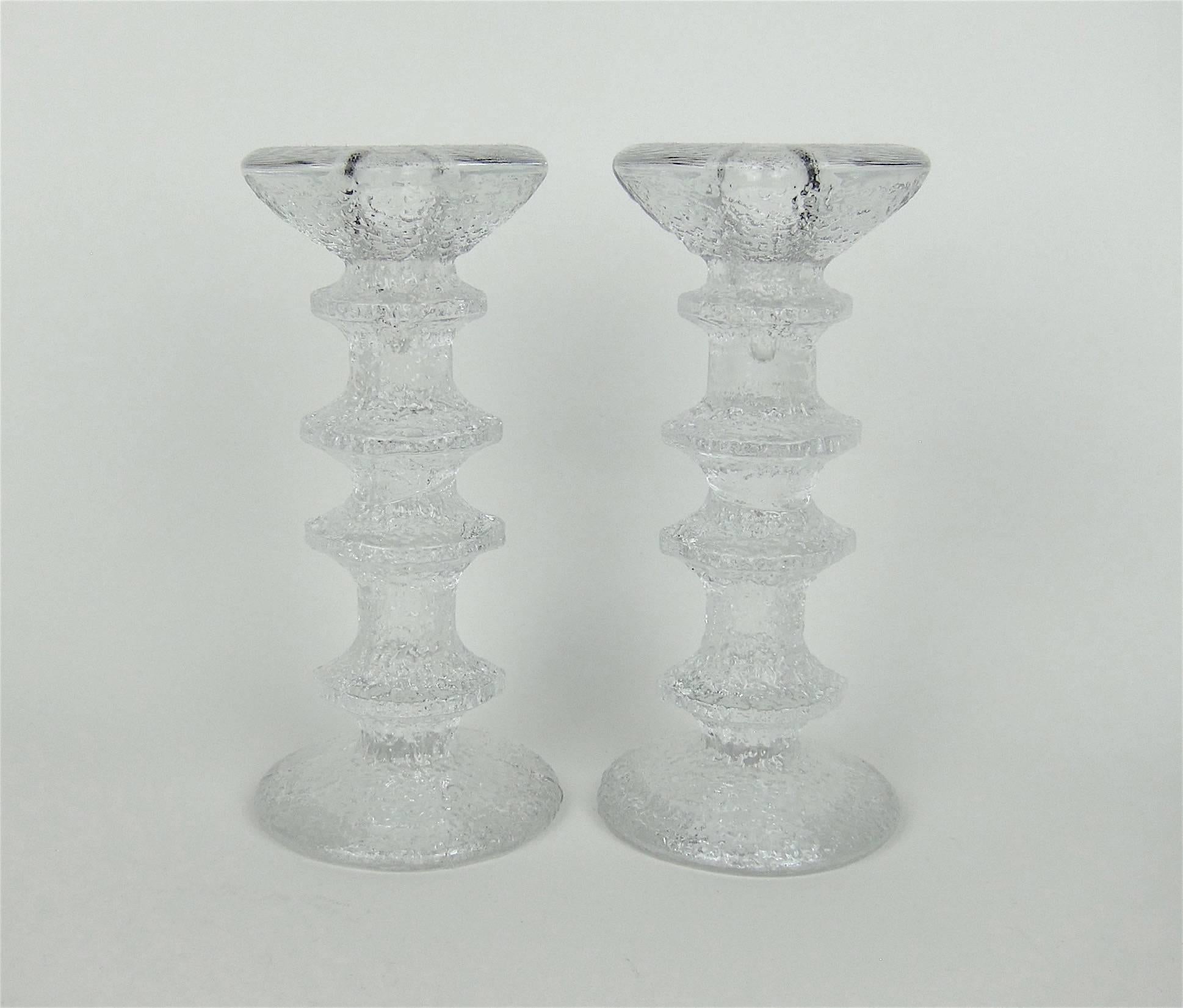 Iittala Festivo Glass Candlesticks Designed by Timo Sarpaneva of Finland In Good Condition In Los Angeles, CA