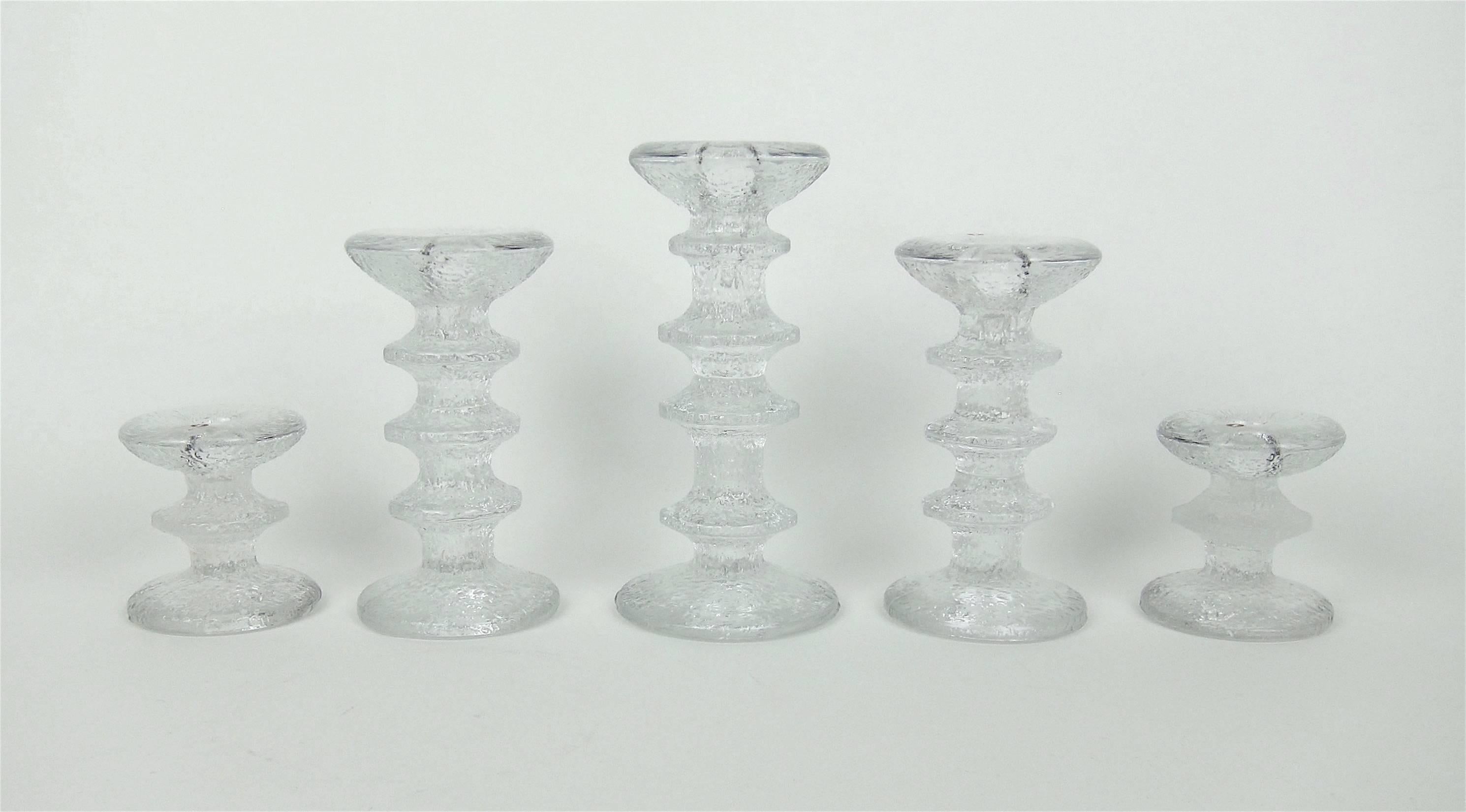 Mid-Century Modern Iittala Festivo Glass Candle Holders Designed by Timo Sarpaneva of Finland