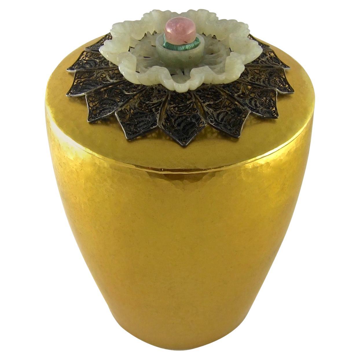 Antique Gilt Covered Cup with Carved and Pierced Finial by Marie Zimmermann