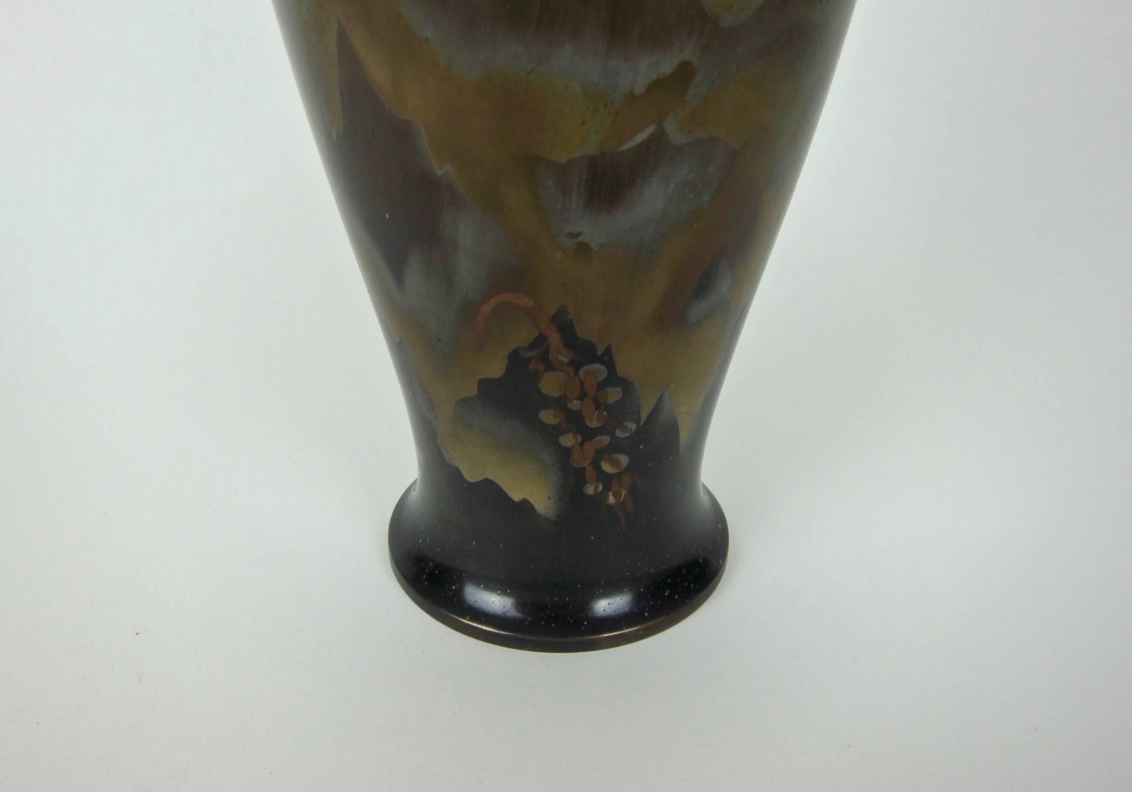 20th Century  German Art Deco Dinanderie Vase with Fire Patina from WMF Ikora Metal, 1920s