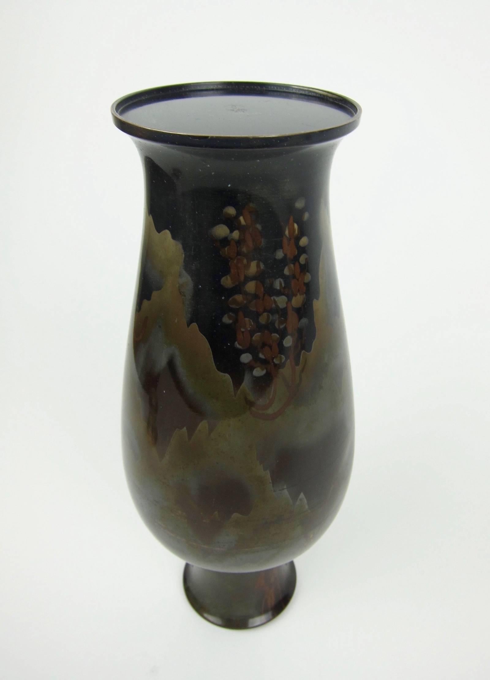  German Art Deco Dinanderie Vase with Fire Patina from WMF Ikora Metal, 1920s In Distressed Condition In Los Angeles, CA
