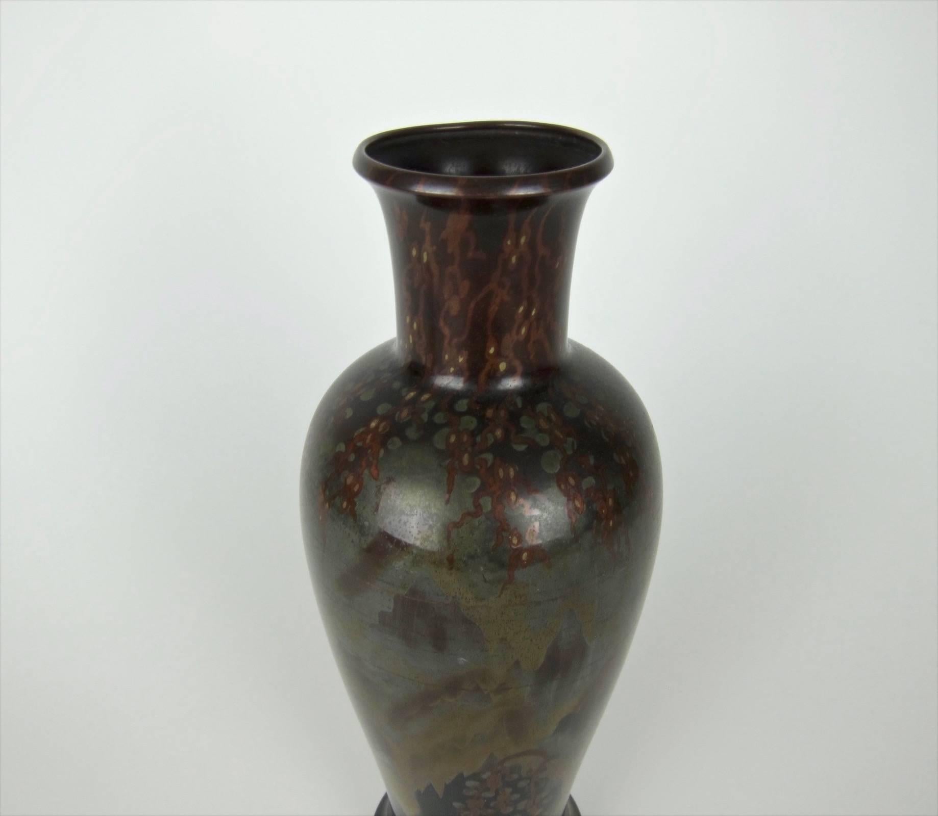 Patinated  German Art Deco Dinanderie Vase with Fire Patina from WMF Ikora Metal, 1920s