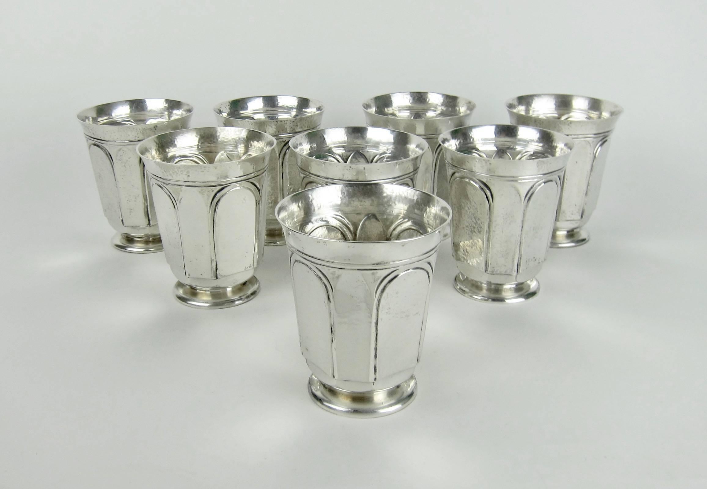 Heavy Sterling Silver Tumblers or Julep Cups by Marie Zimmermann, circa 1915 In Good Condition For Sale In Los Angeles, CA