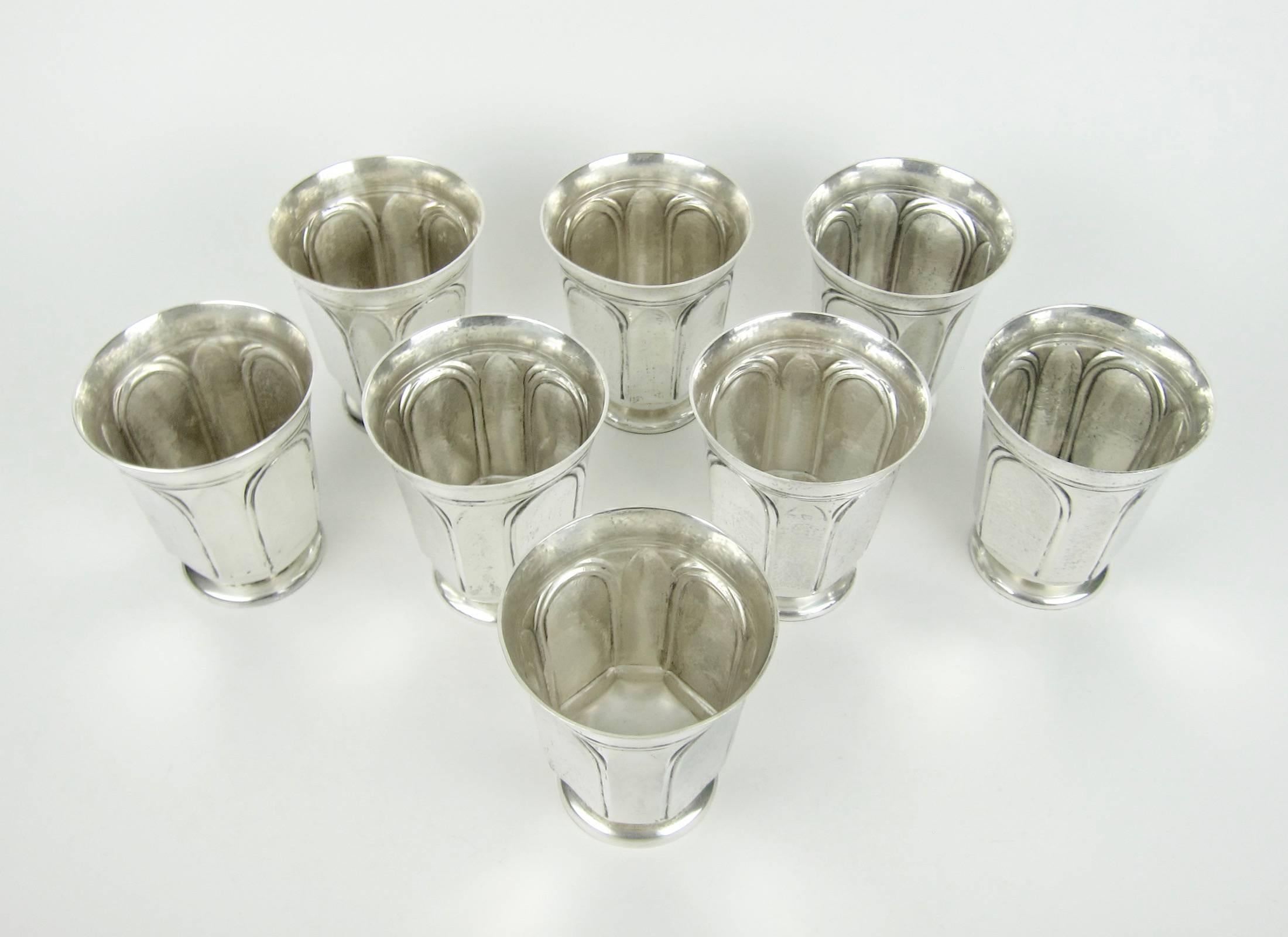 Arts and Crafts Heavy Sterling Silver Tumblers or Julep Cups by Marie Zimmermann, circa 1915 For Sale