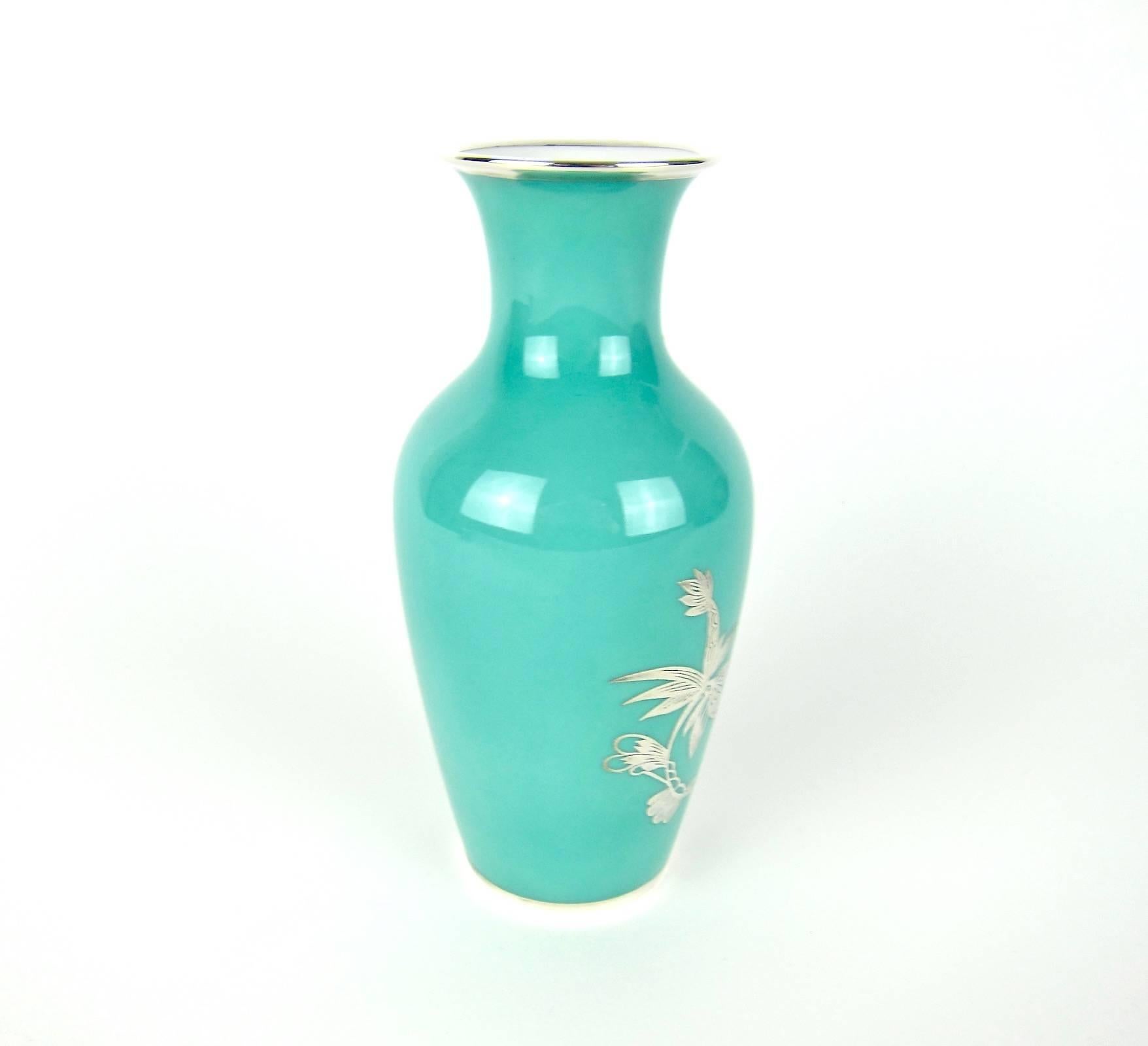20th Century Rosenthal Porcelain Silver Overlay Vase