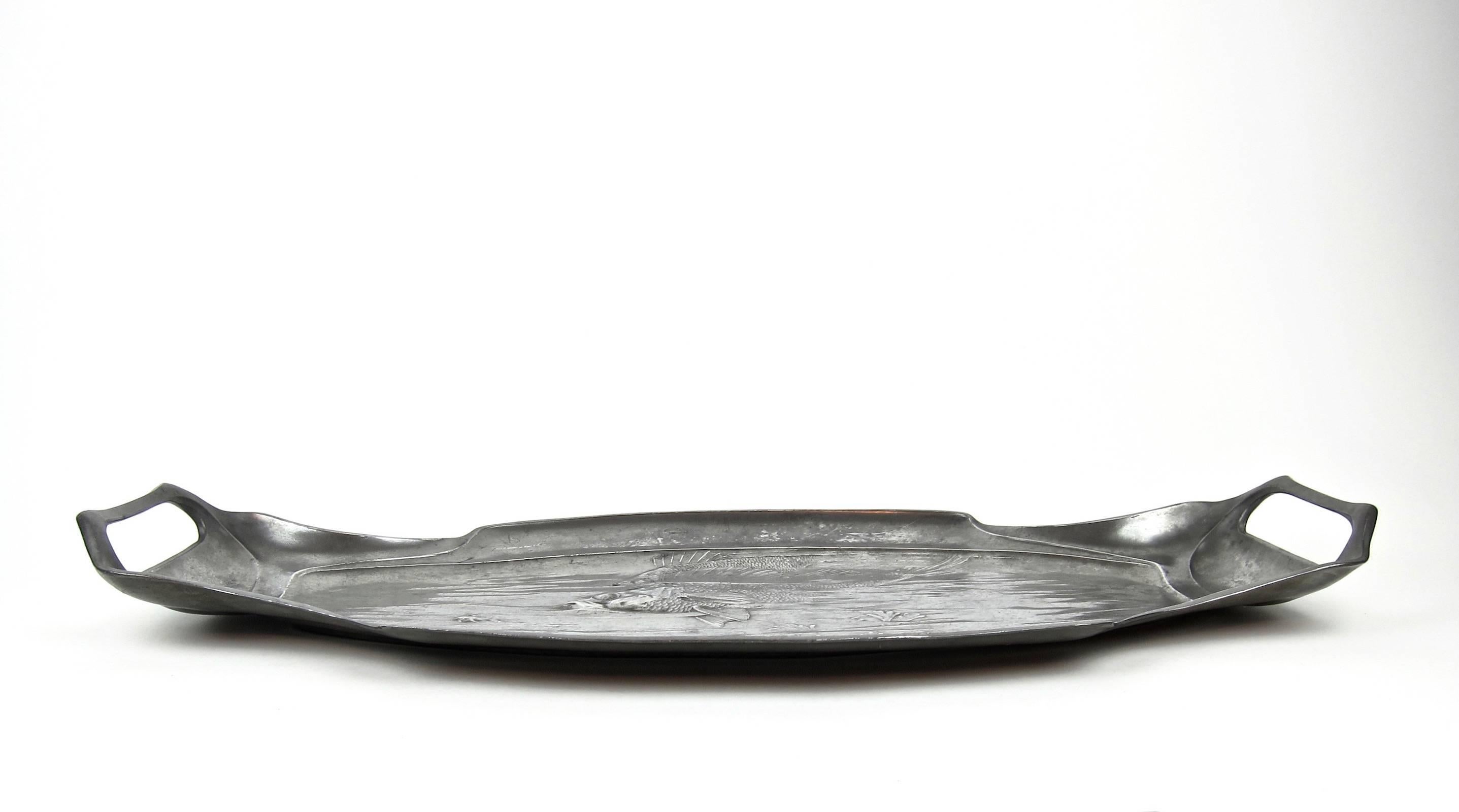 Enormous European Art Nouveau Fish Platter by Orivit, circa 1900 In Distressed Condition In Los Angeles, CA