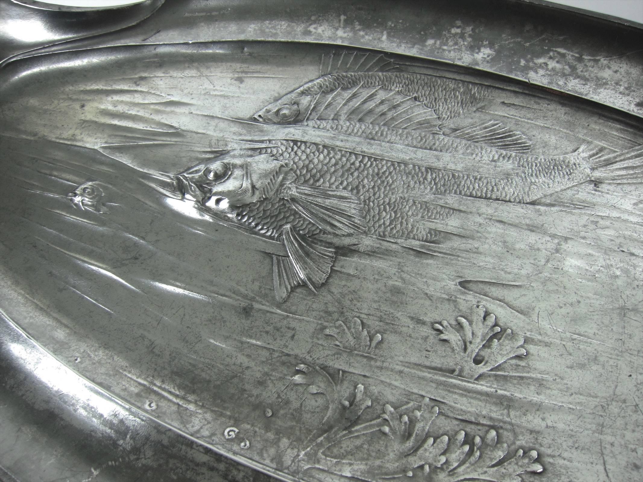 Enormous European Art Nouveau Fish Platter by Orivit, circa 1900 4