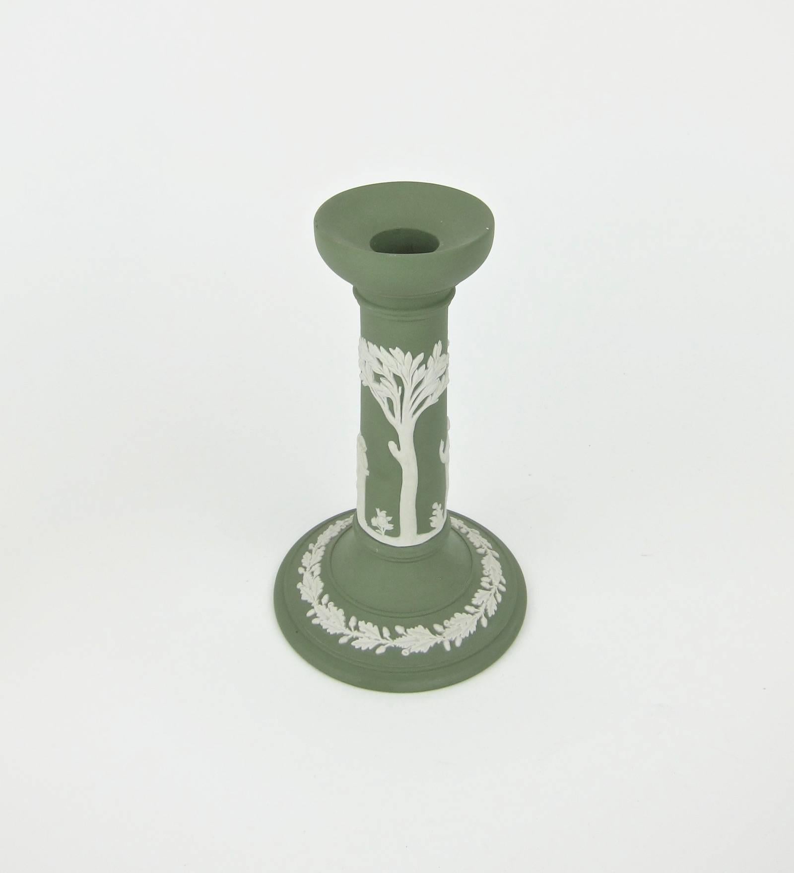 Wedgwood Neoclassical Candlestick Pair in Solid Green Jasper In Good Condition In Los Angeles, CA