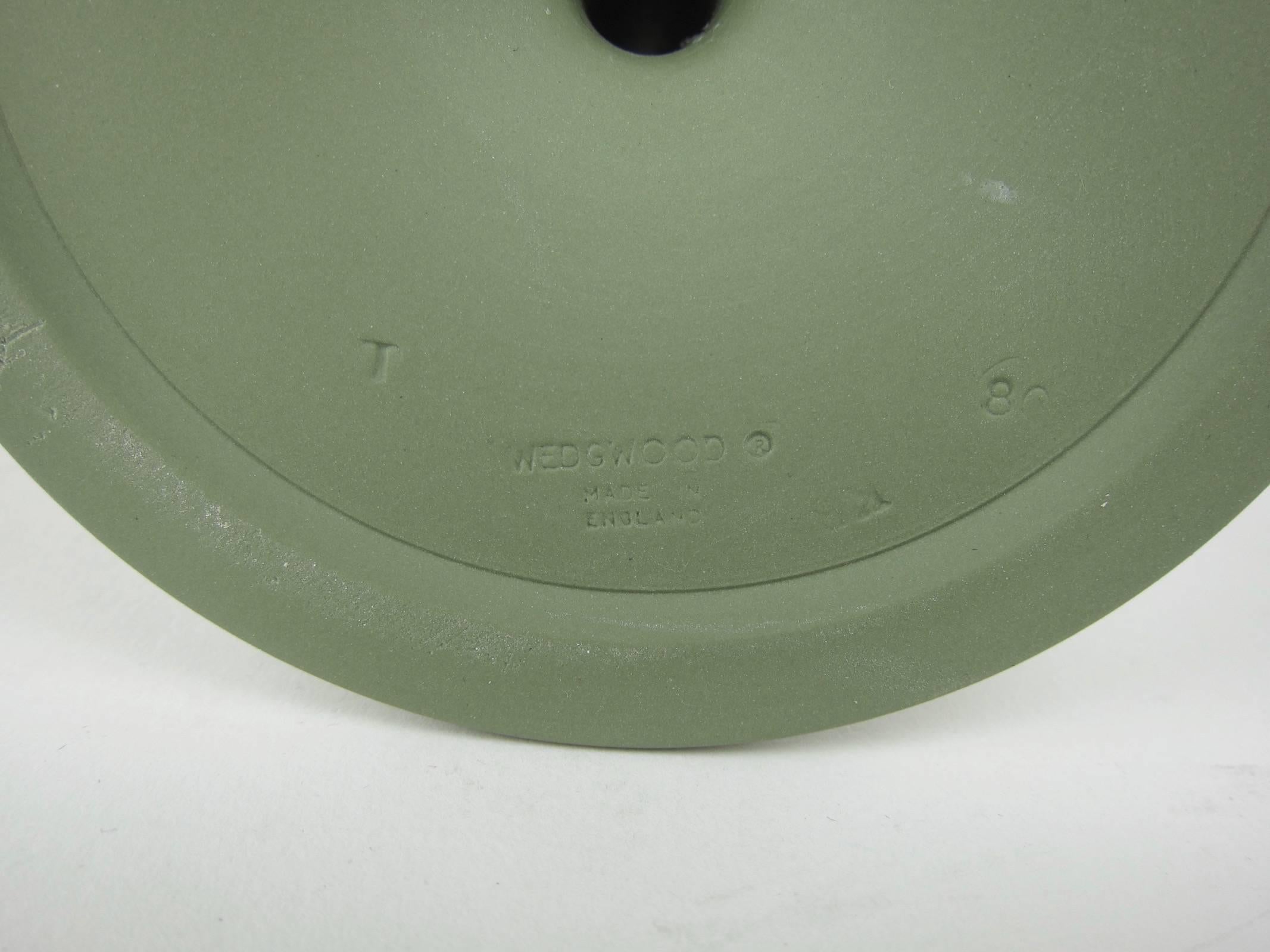Ceramic Wedgwood Neoclassical Candlestick Pair in Solid Green Jasper