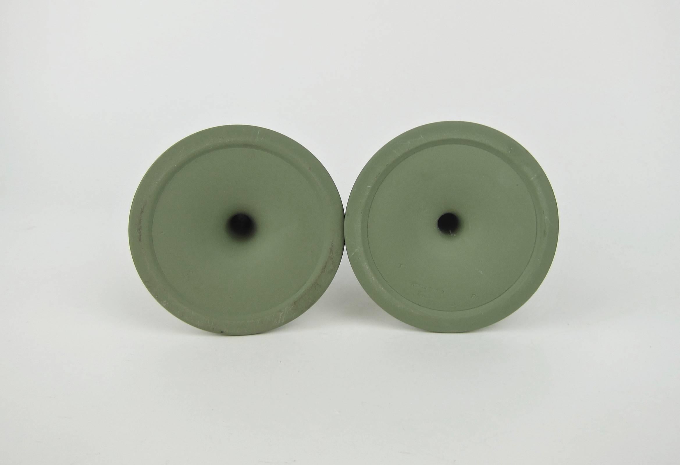 20th Century Wedgwood Neoclassical Candlestick Pair in Solid Green Jasper