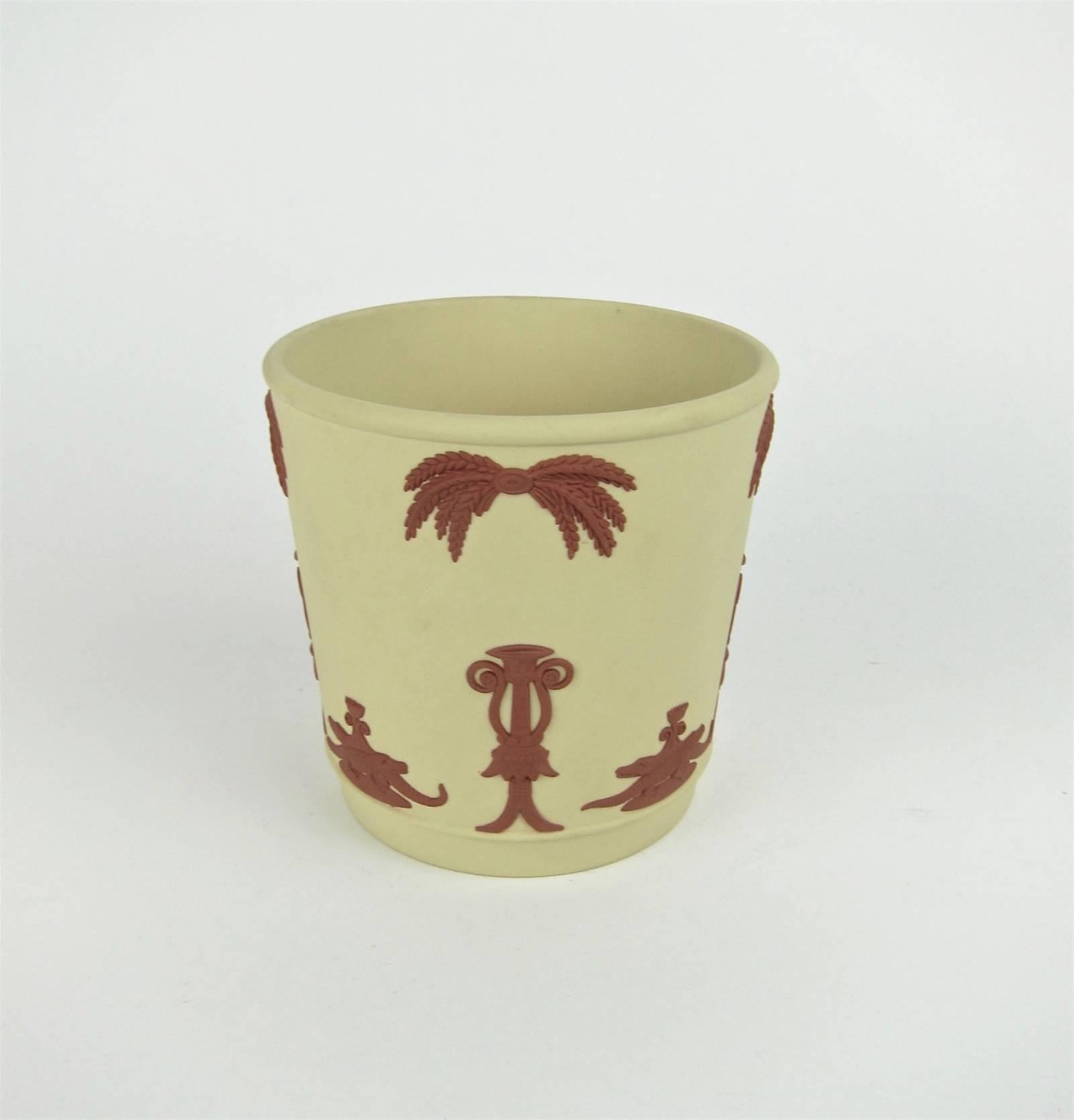 English Wedgwood Egyptian Garden Pot and Vase in Terracotta on Primrose Yellow Jasper