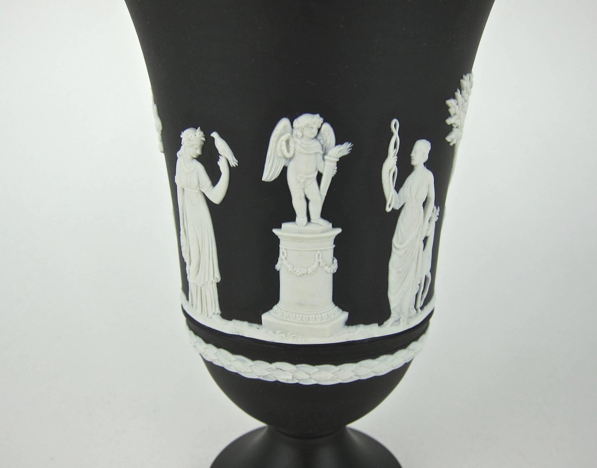 20th Century Wedgwood Black Jasper Ware Neoclassical Vase with Sacrifice Figures