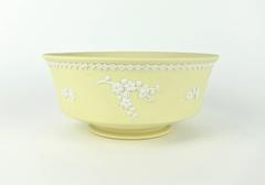 Vintage Wedgwood Jasper Ware White on Primrose Yellow Prunus Bowl