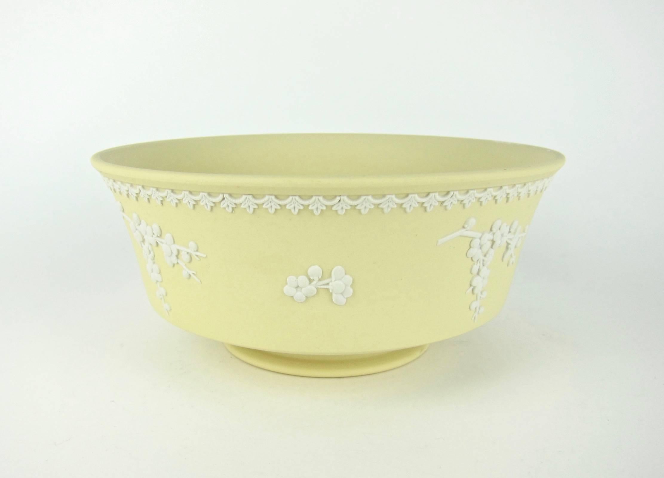 Vintage Wedgwood Jasper Ware Wei�ß auf Primel Gelb Prunus Schüssel (Keramik)