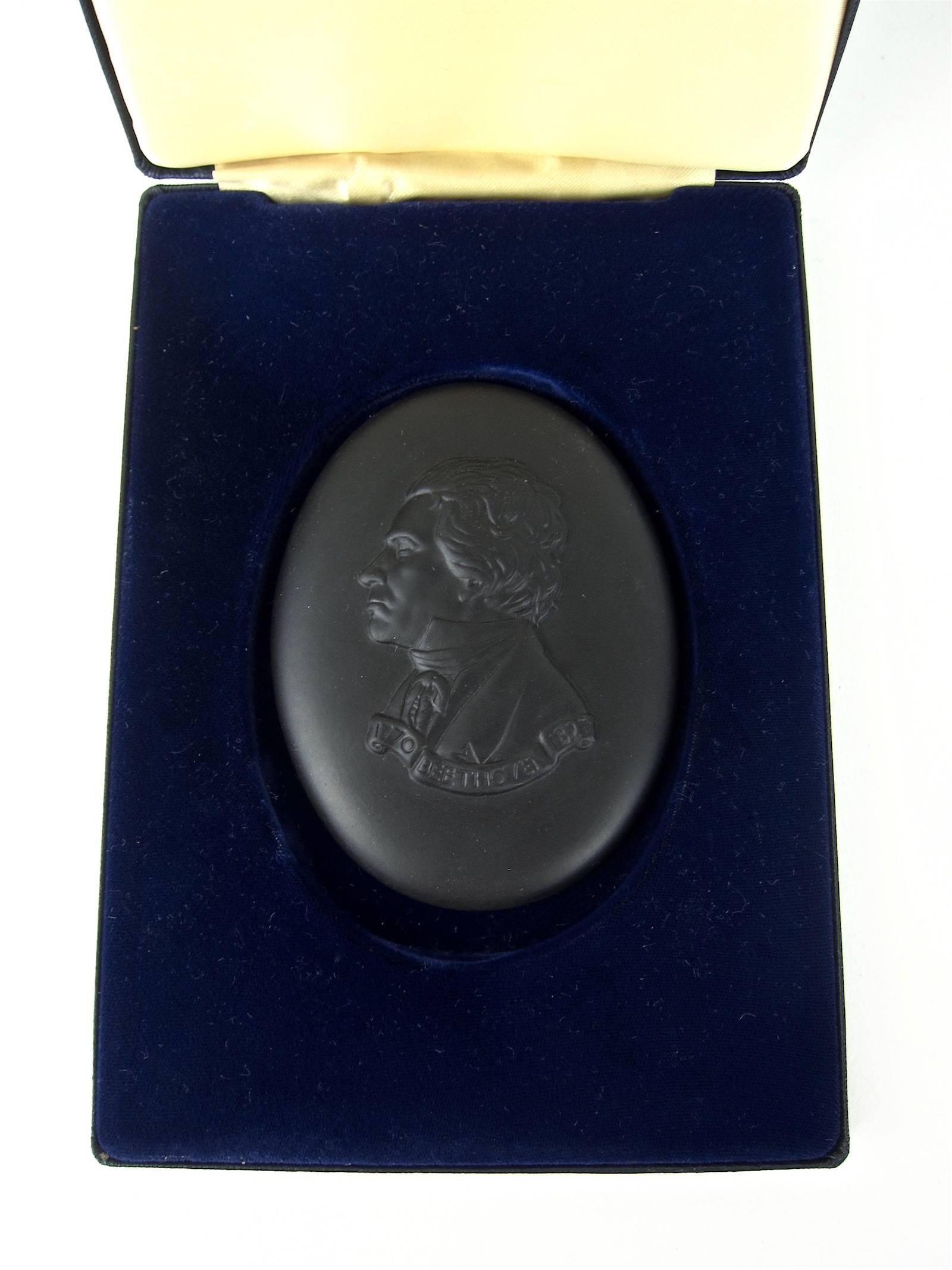 English Wedgwood Beethoven Black Basalt Portrait Medallion in Original Box