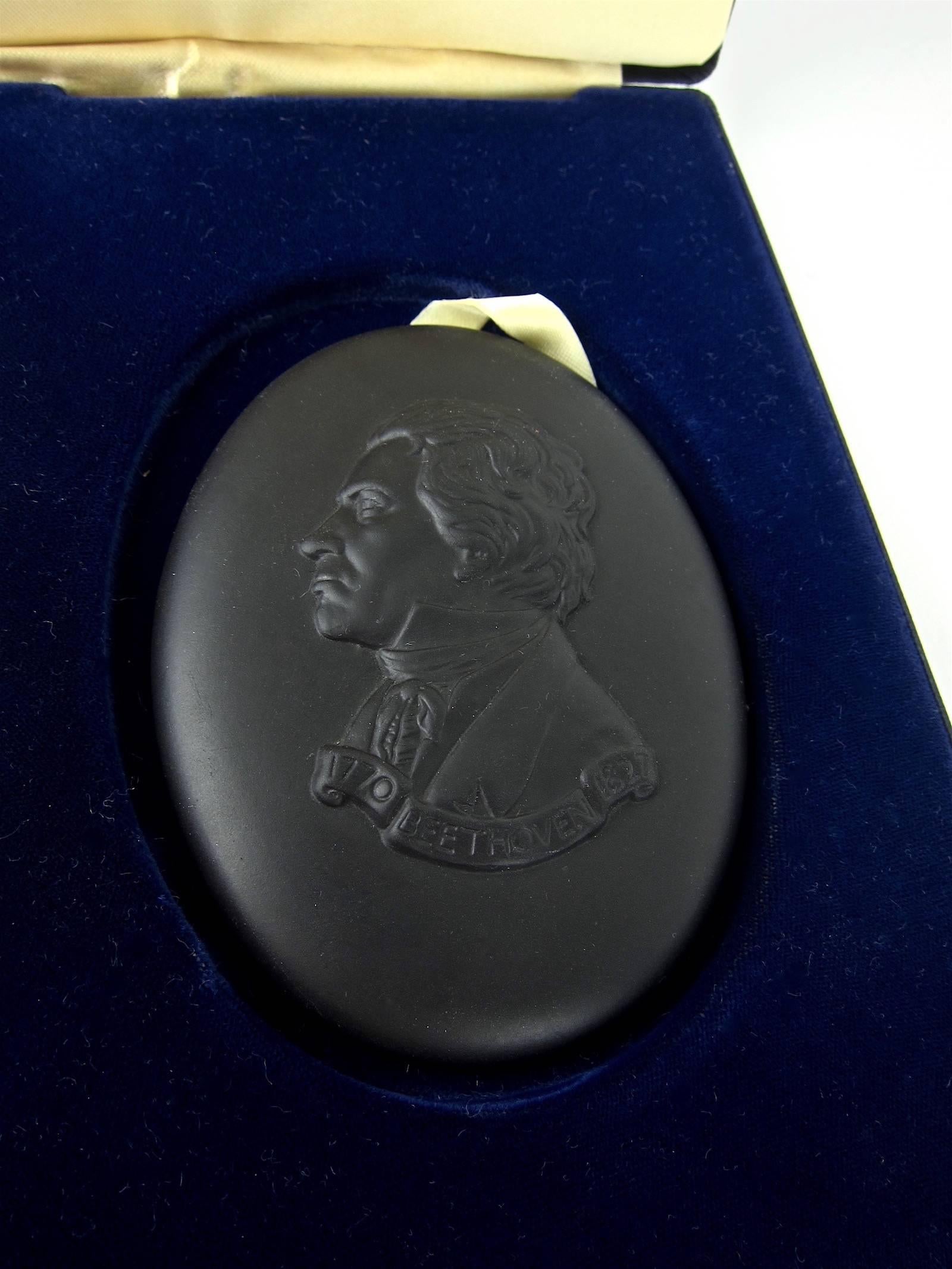 Wedgwood Beethoven Black Basalt Portrait Medallion in Original Box 1