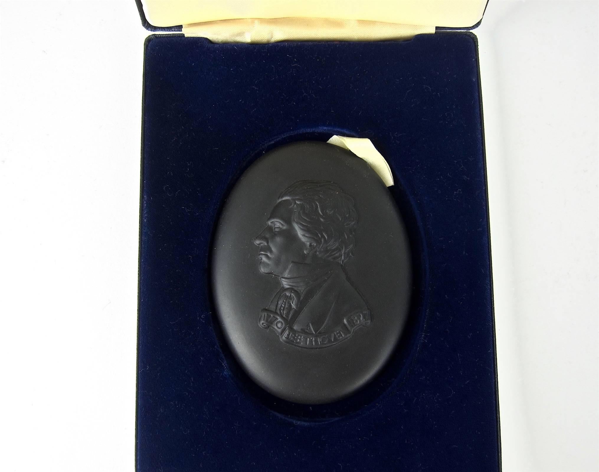Ceramic Wedgwood Beethoven Black Basalt Portrait Medallion in Original Box