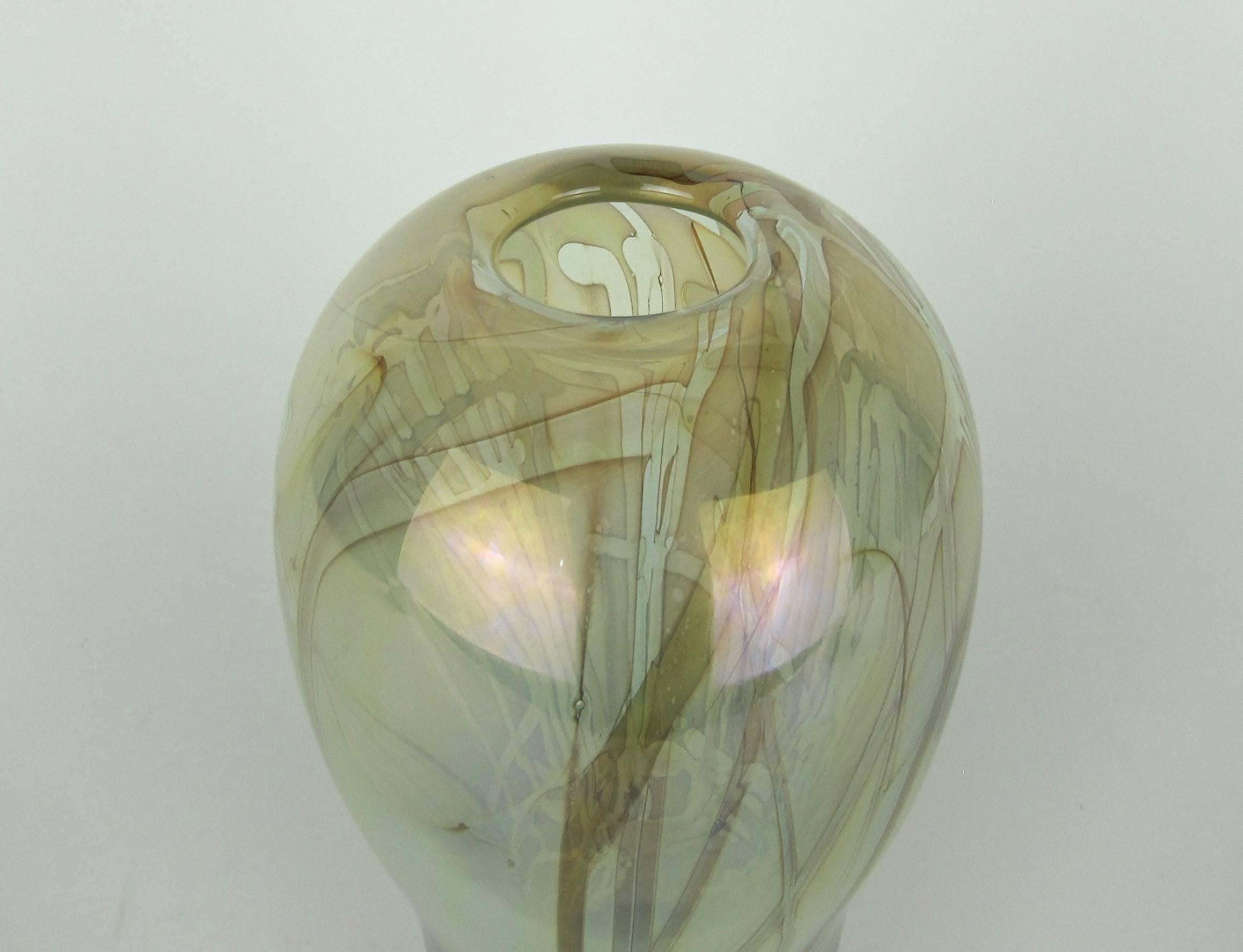 20th Century Signed Robert William Bartlett Iridescent Studio Glass Vase from 1974
