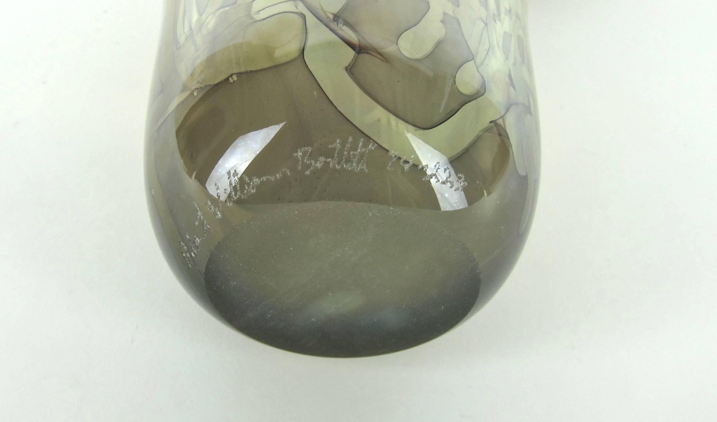 Signed Robert William Bartlett Iridescent Studio Glass Vase from 1974 3