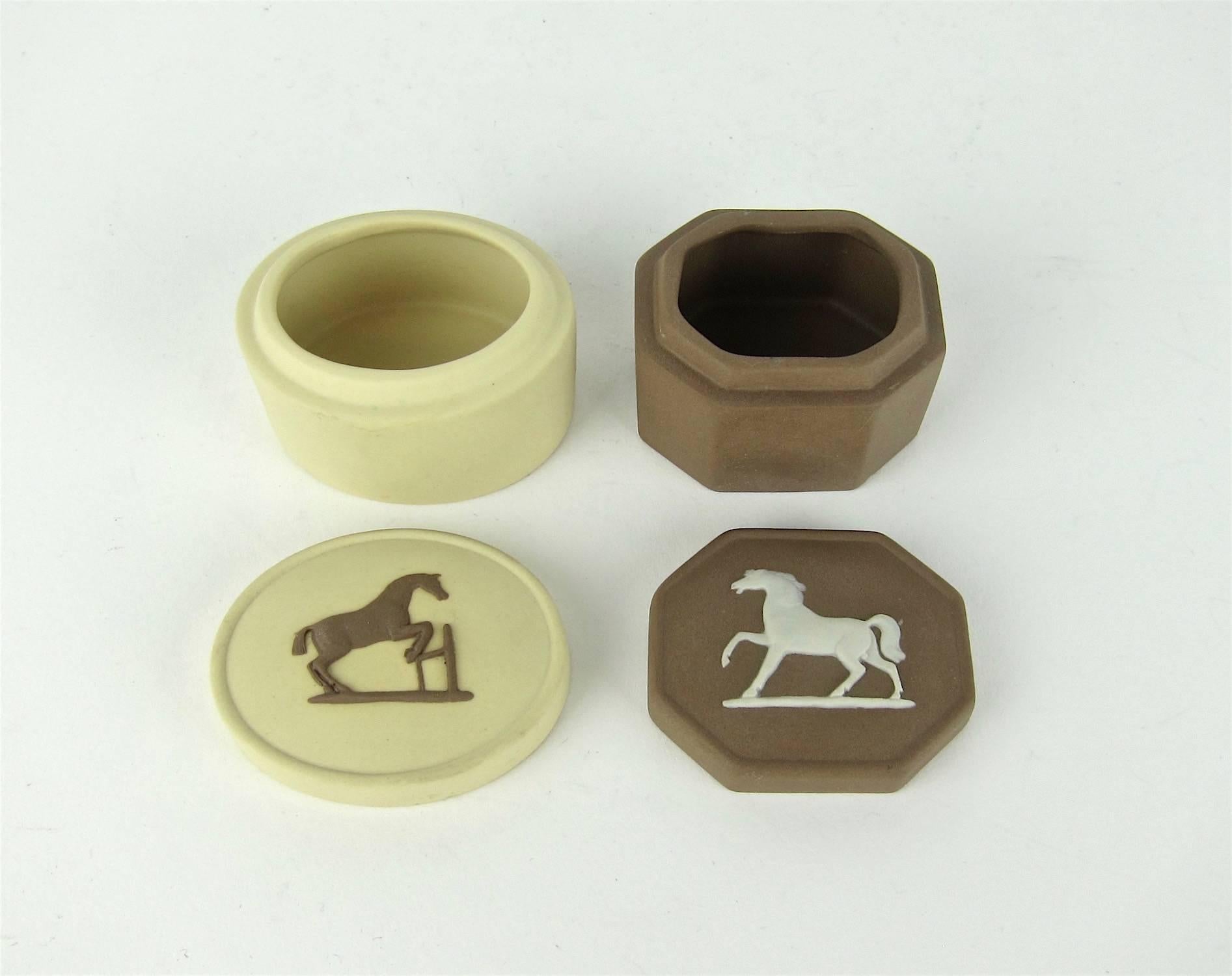 English Two Wedgwood George Stubbs Equestrian Jasper Boxes