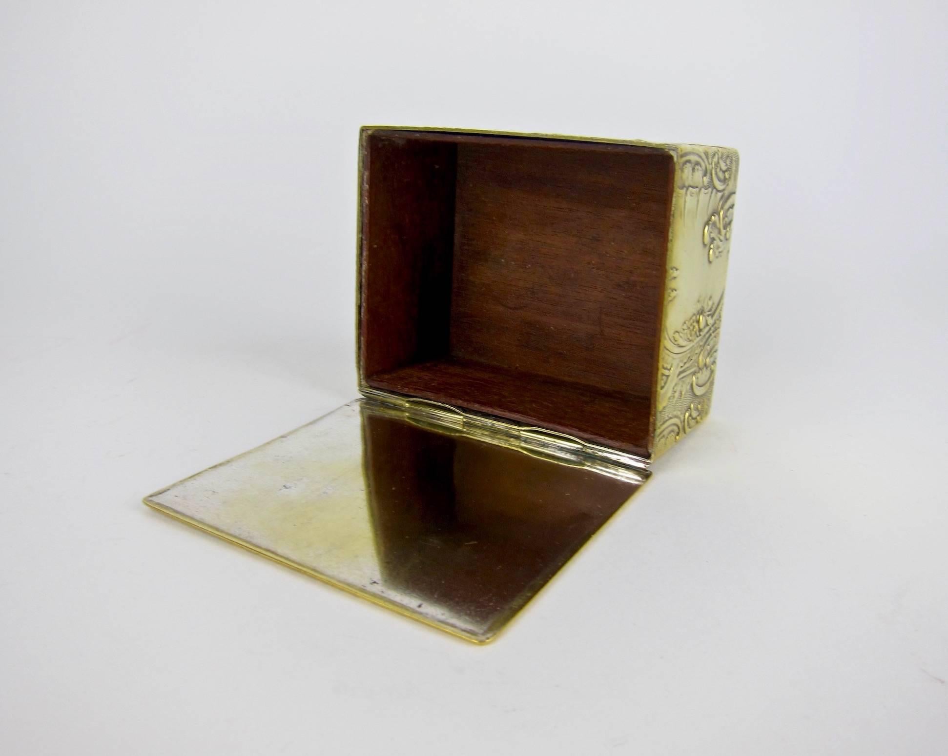 Antique Embossed Brass Box with Cedar Lining In Good Condition In Los Angeles, CA