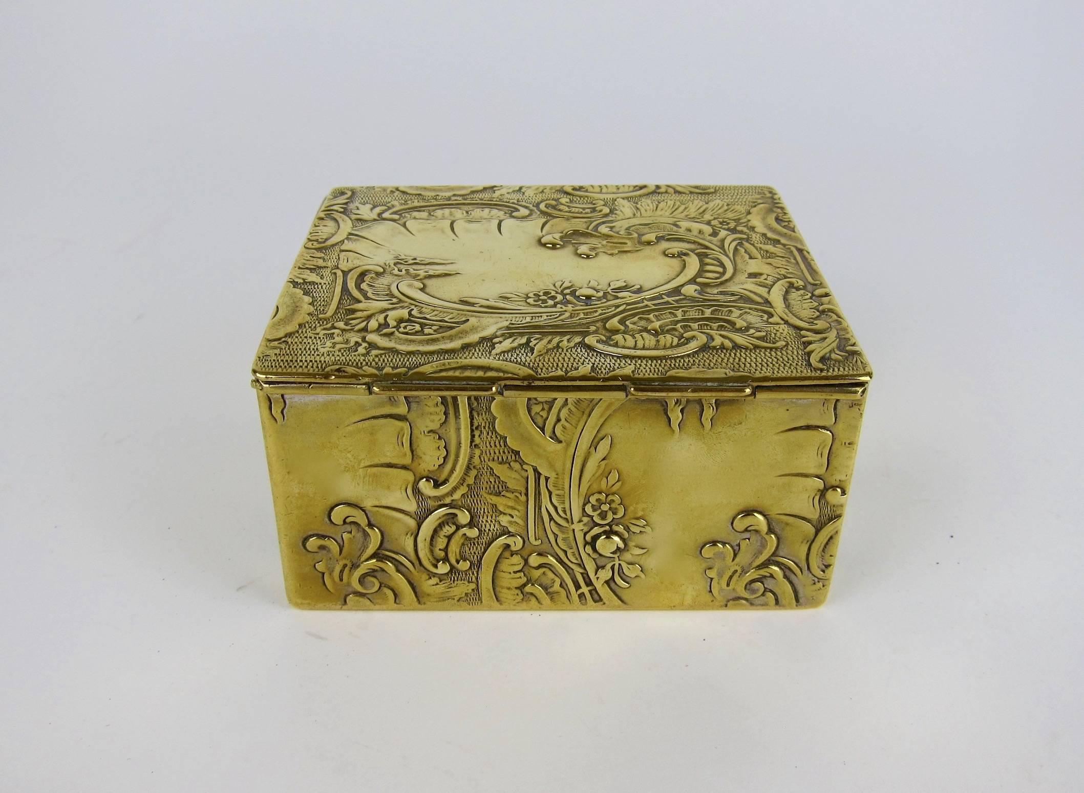 Unknown Antique Embossed Brass Box with Cedar Lining
