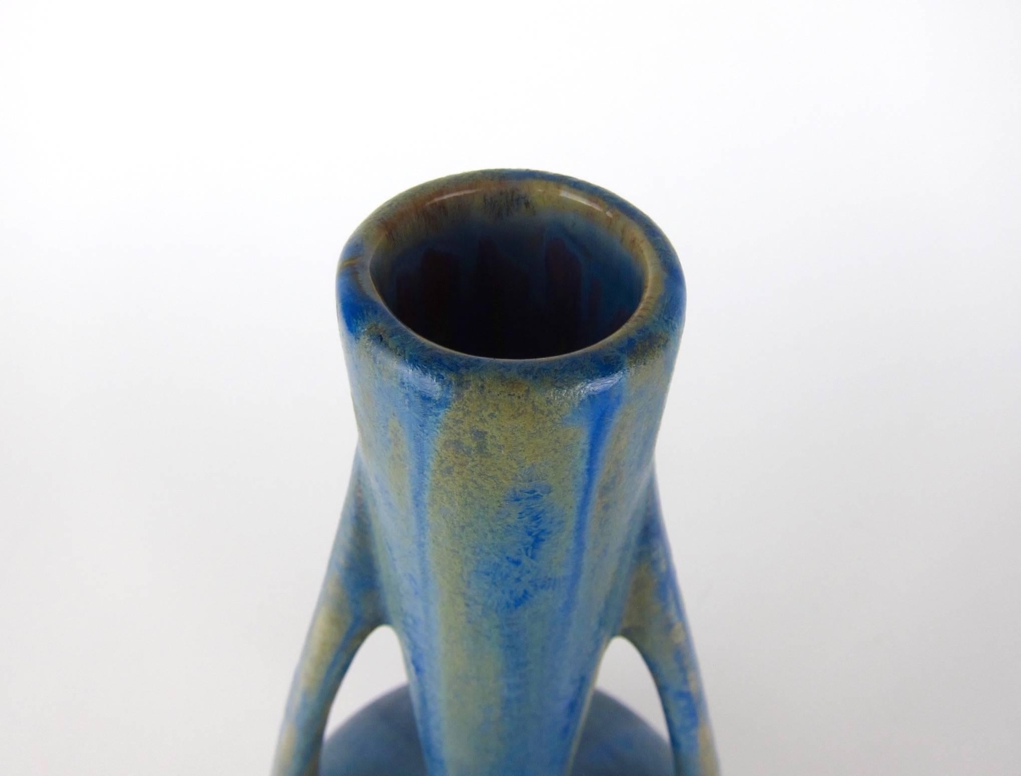 Early 20th Century French Pierrefonds Stoneware Vase with Blue Crystalline Glaze 1