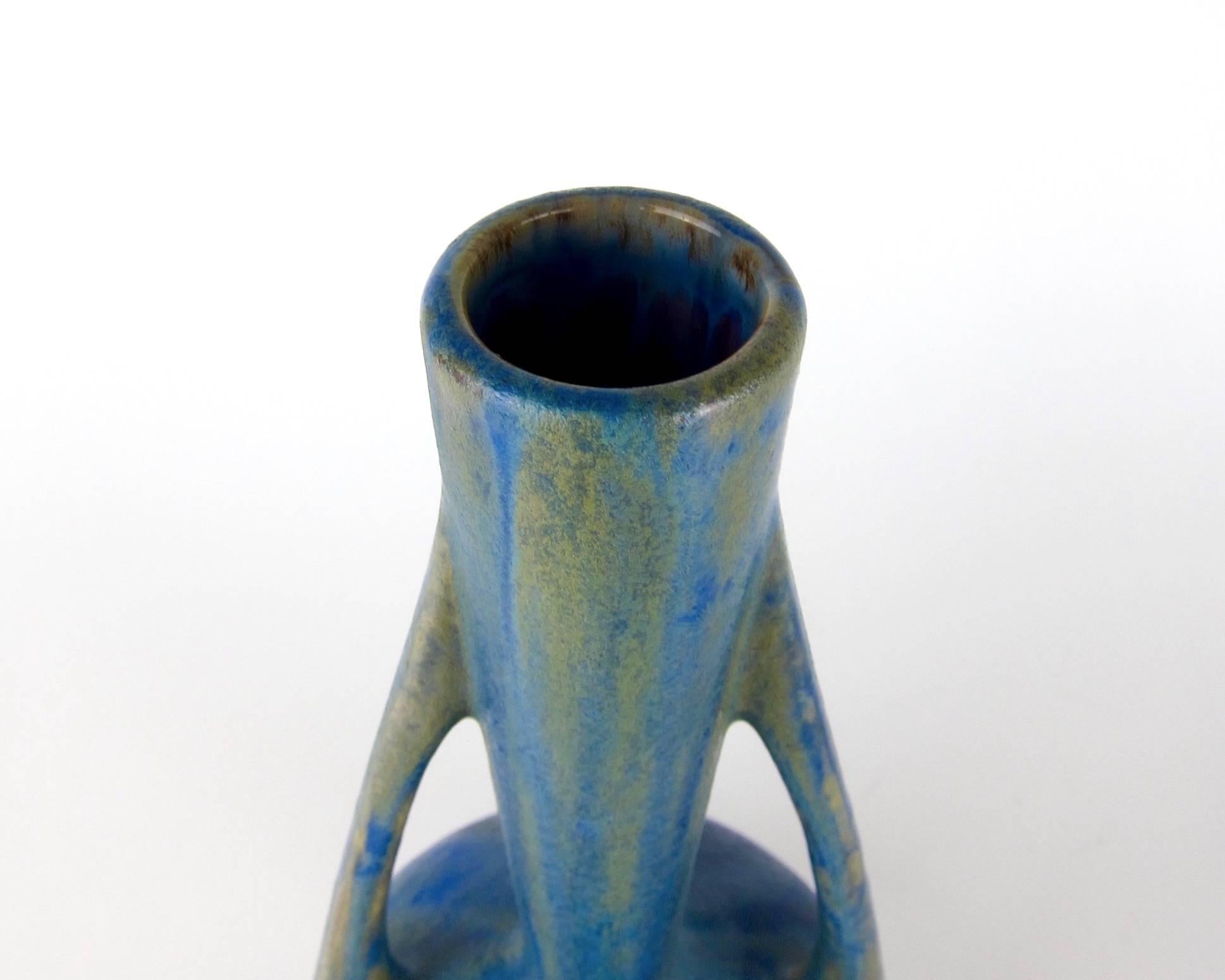 Pottery Early 20th Century French Pierrefonds Stoneware Vase with Blue Crystalline Glaze