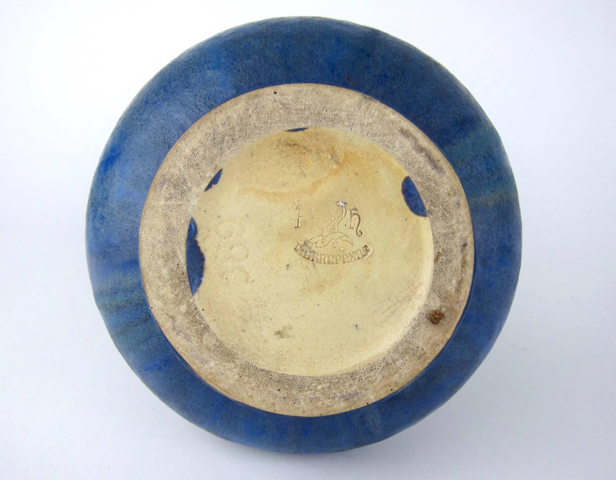 Glazed Early 20th Century French Pierrefonds Stoneware Vase with Blue Crystalline Glaze