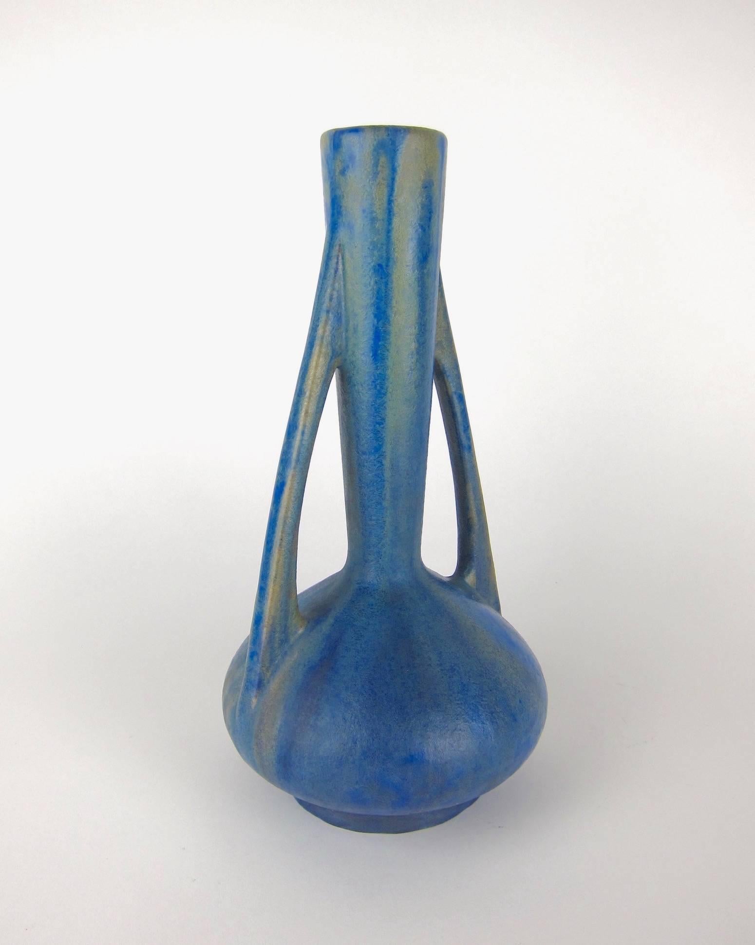 Art Nouveau Early 20th Century French Pierrefonds Stoneware Vase with Blue Crystalline Glaze